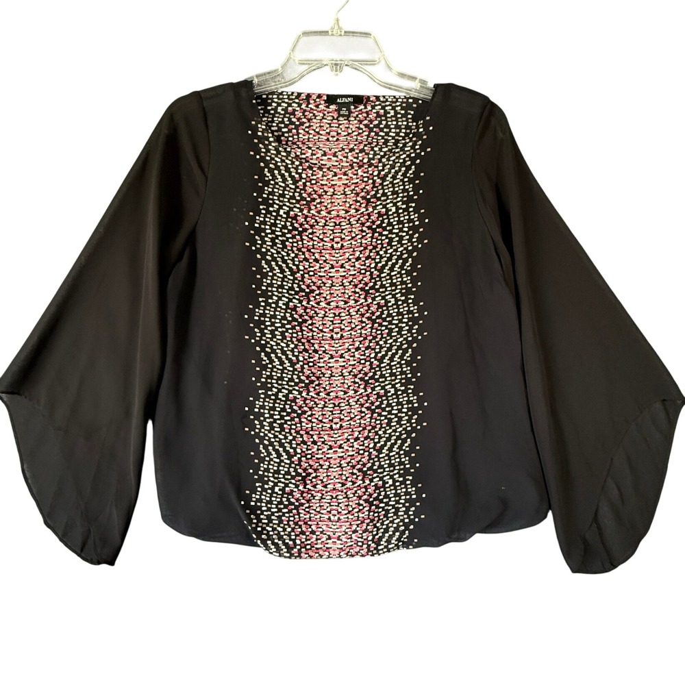 Alfani Women's‎ Black Embellished Long Sleeve Blouse Top